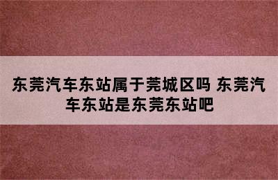 东莞汽车东站属于莞城区吗 东莞汽车东站是东莞东站吧